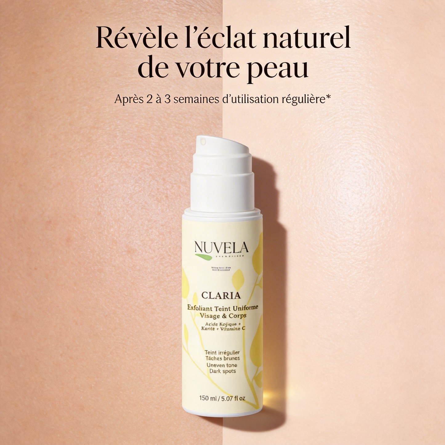 CLARIA - Exfoliant Teint Uniforme Visage & Corps - Acide Kojique, Vitamine C & Beurre de Karité | 150 ml