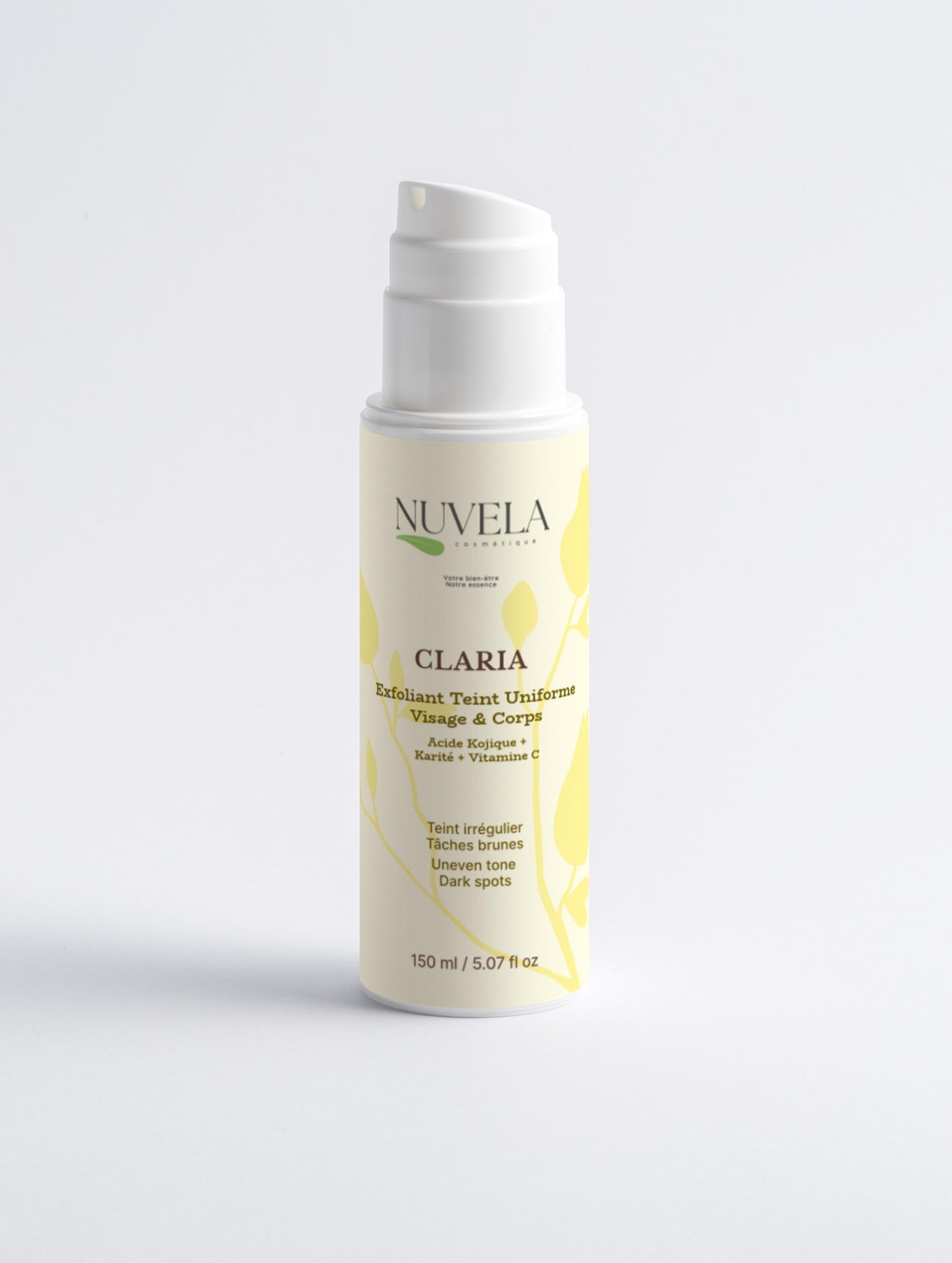 CLARIA - Exfoliant Teint Uniforme Visage & Corps - Acide Kojique, Vitamine C & Beurre de Karité | 150 ml